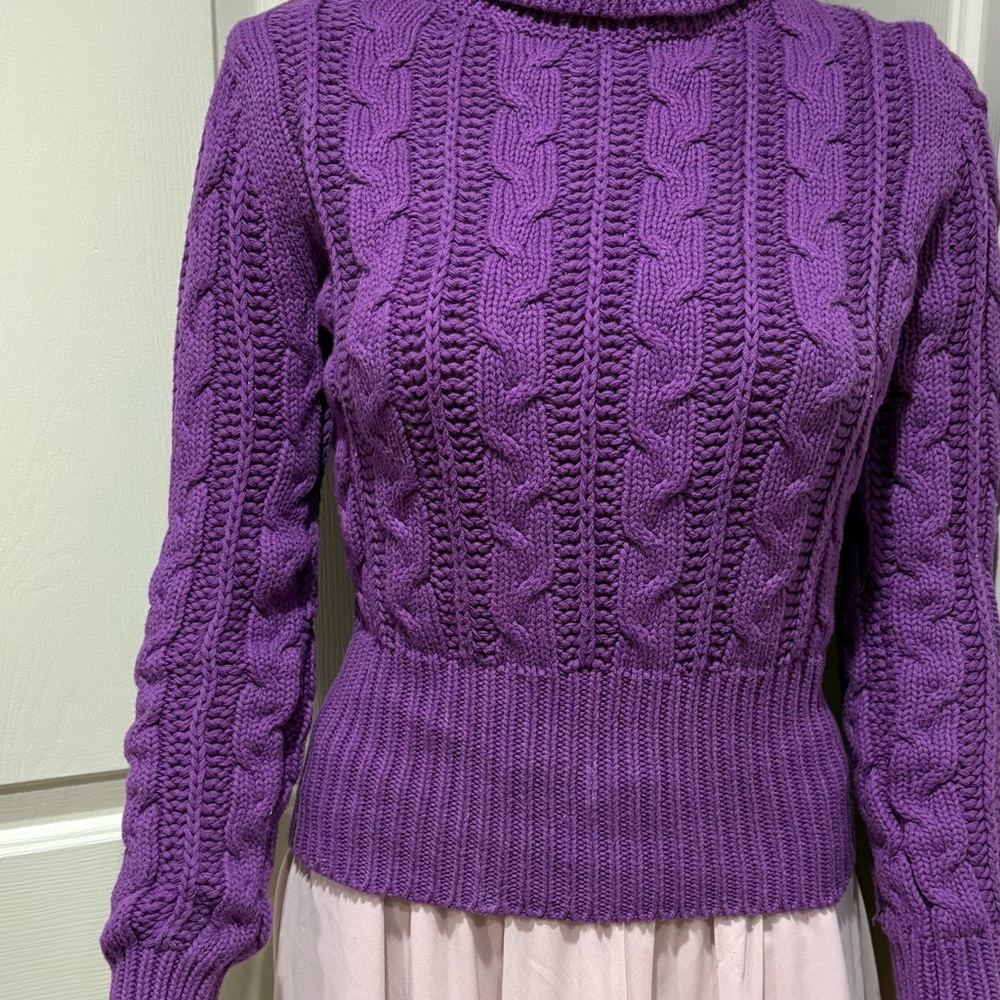 Moda International purple cable style turtleneck sweater size small.